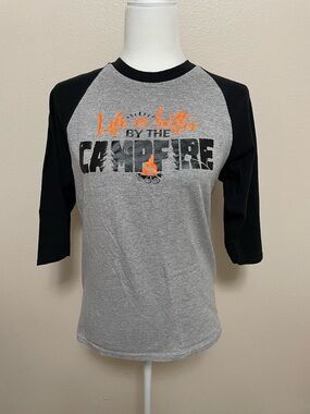 Life Is Better By The Campfire Raglan 3/4 Sleeve Graphic Shirt Hiking Camping